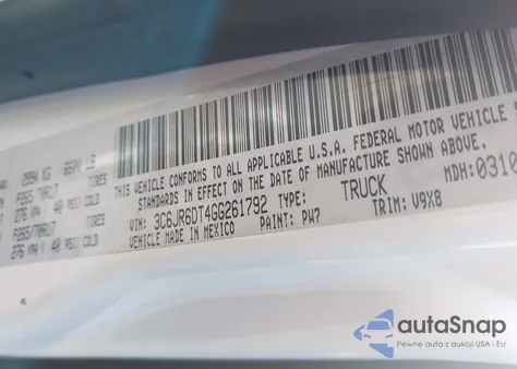 2016 Ram 1500 Tradesman z USA, uszkodzony, nr VIN 3C6JR6DT4GG261792